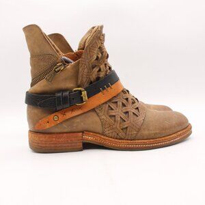 A.S.98 Verna Leather Ankle Boot  Women’s EU Size 37 Side Zip Buckle Belt